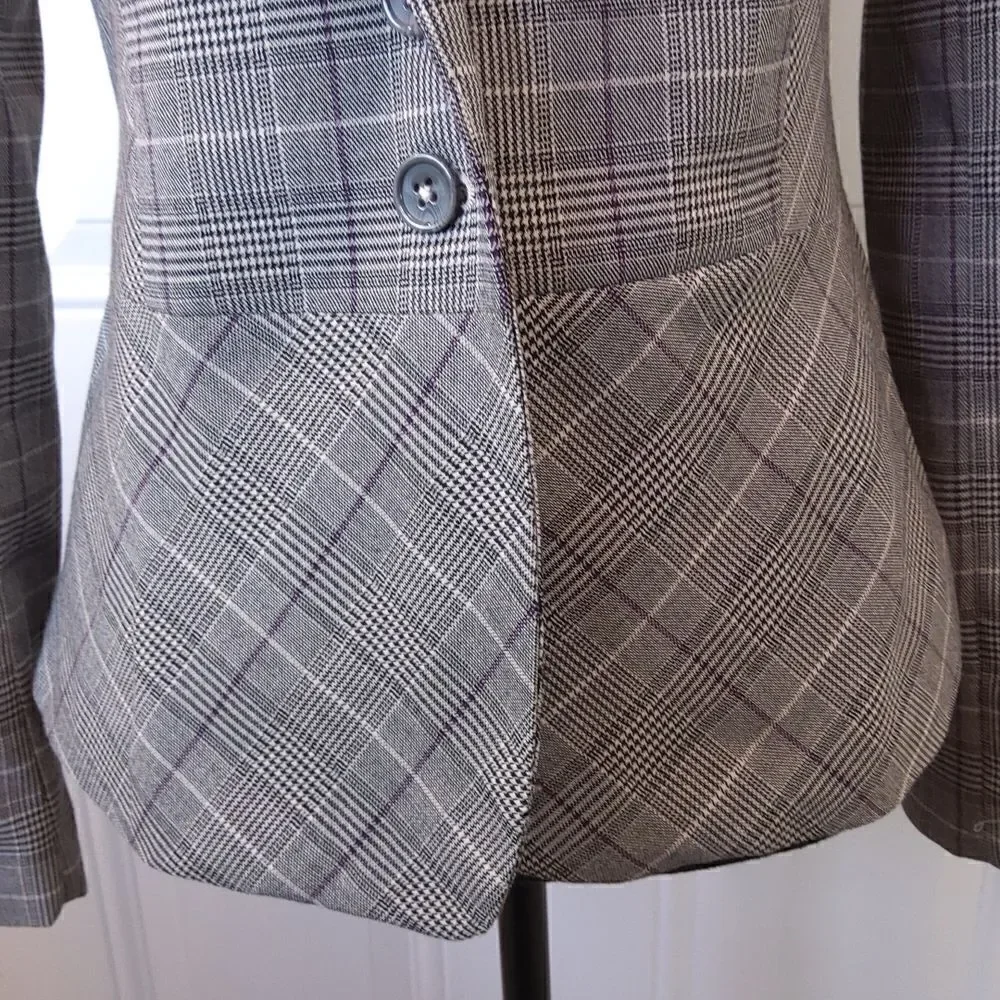 Cato two button front black charcoal gray and purple plaid jacket